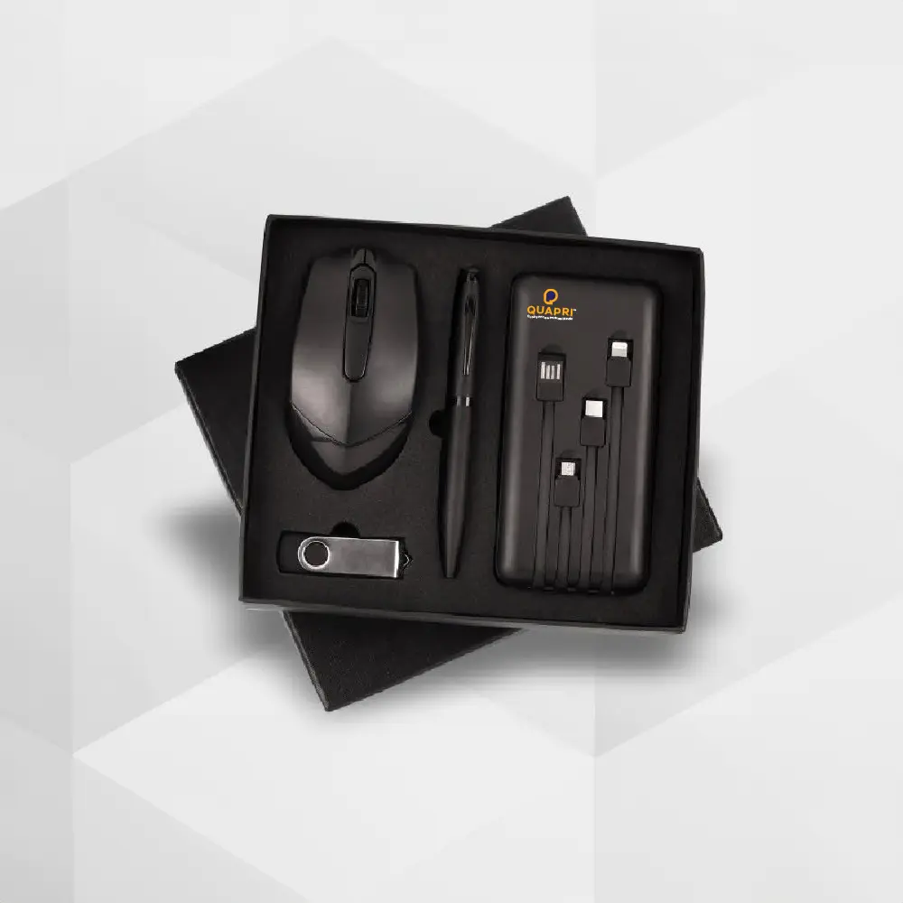 Work essential kit with mouse, notebook, and desk accessories