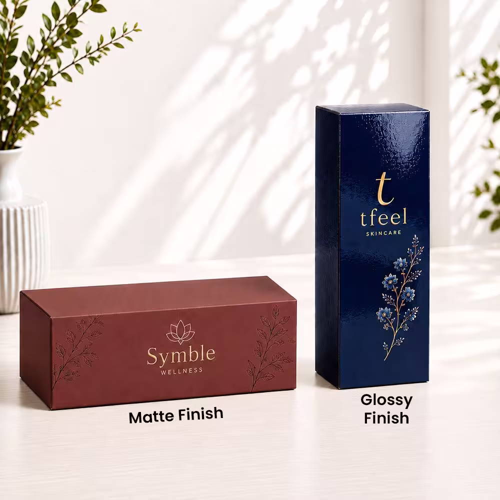 paper box comparison, matte finish and glossy finish
