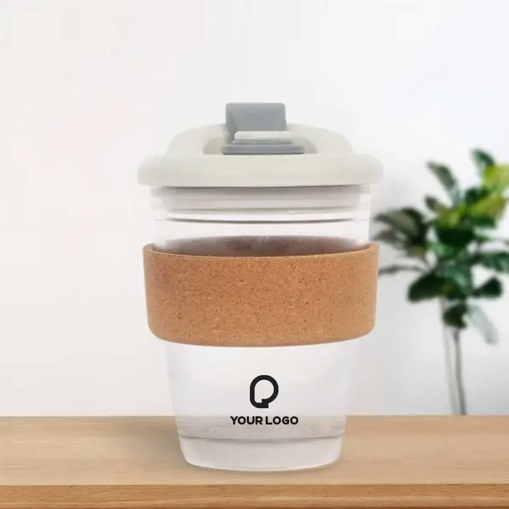 Chic glass mug with cork grip, adding a touch of sophistication to your drinkware