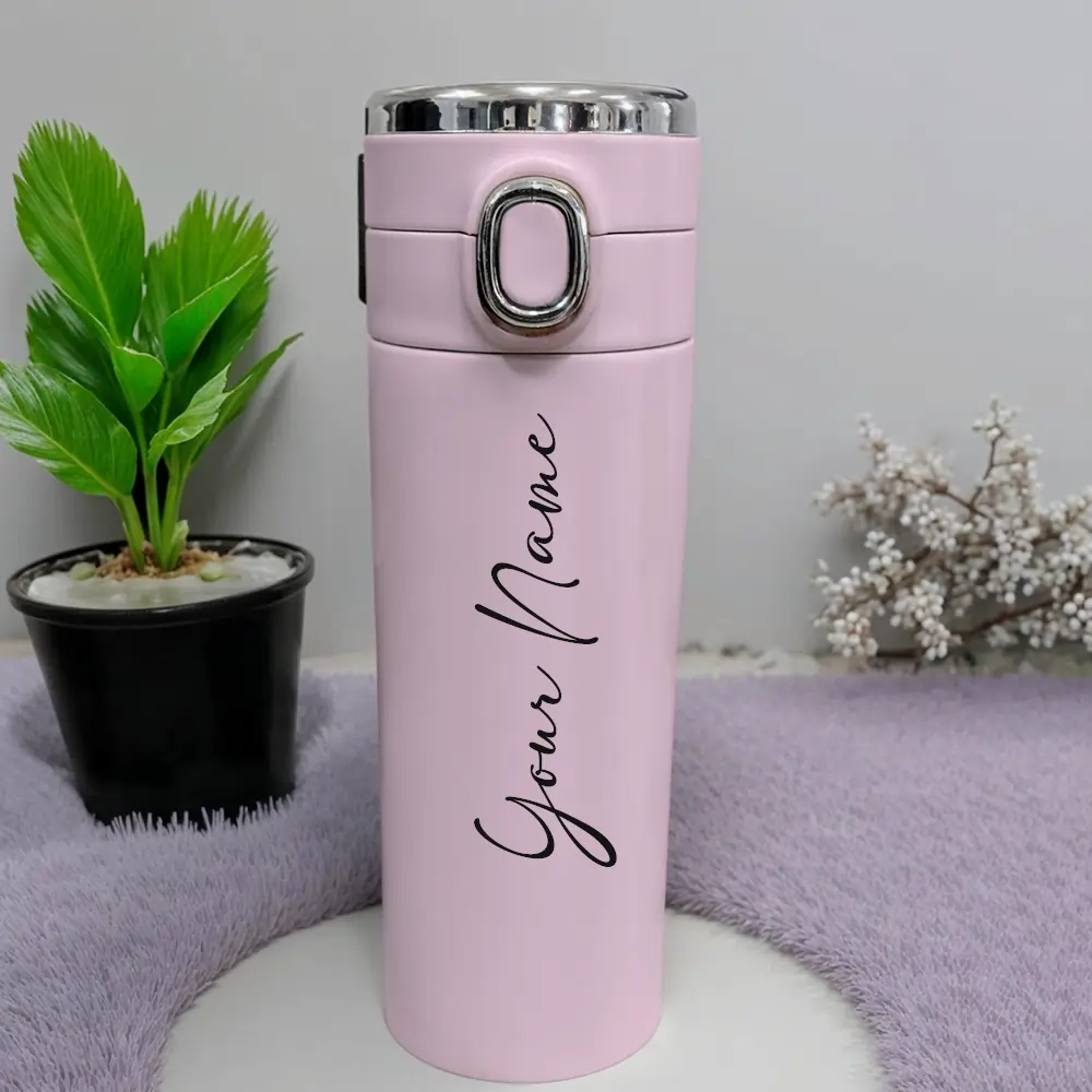 Pink Temperature Display Water Bottle