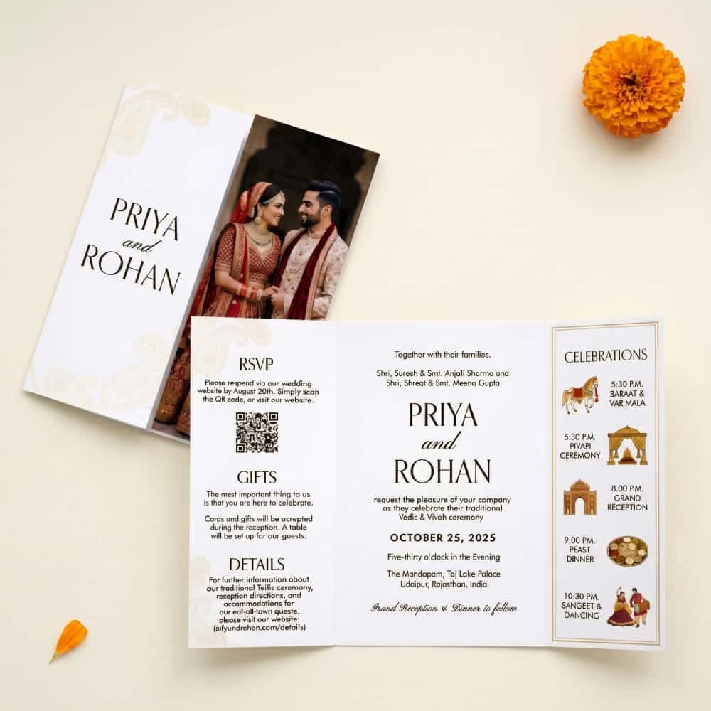 Customizable Wedding Invitation Cards featuring a couple's photo, ideal for high-quality wedding invite printing services.