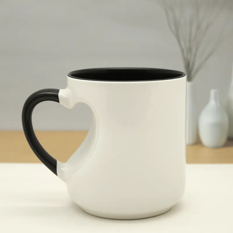 Black ceramic Personalized Heart Cut Handle Printed Mugs
