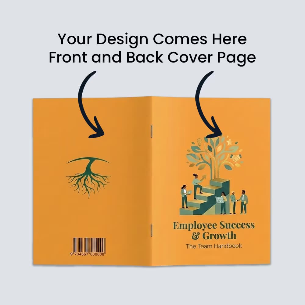 Custom stapled notebook with personalized front and back cover printing for branding and corporate use