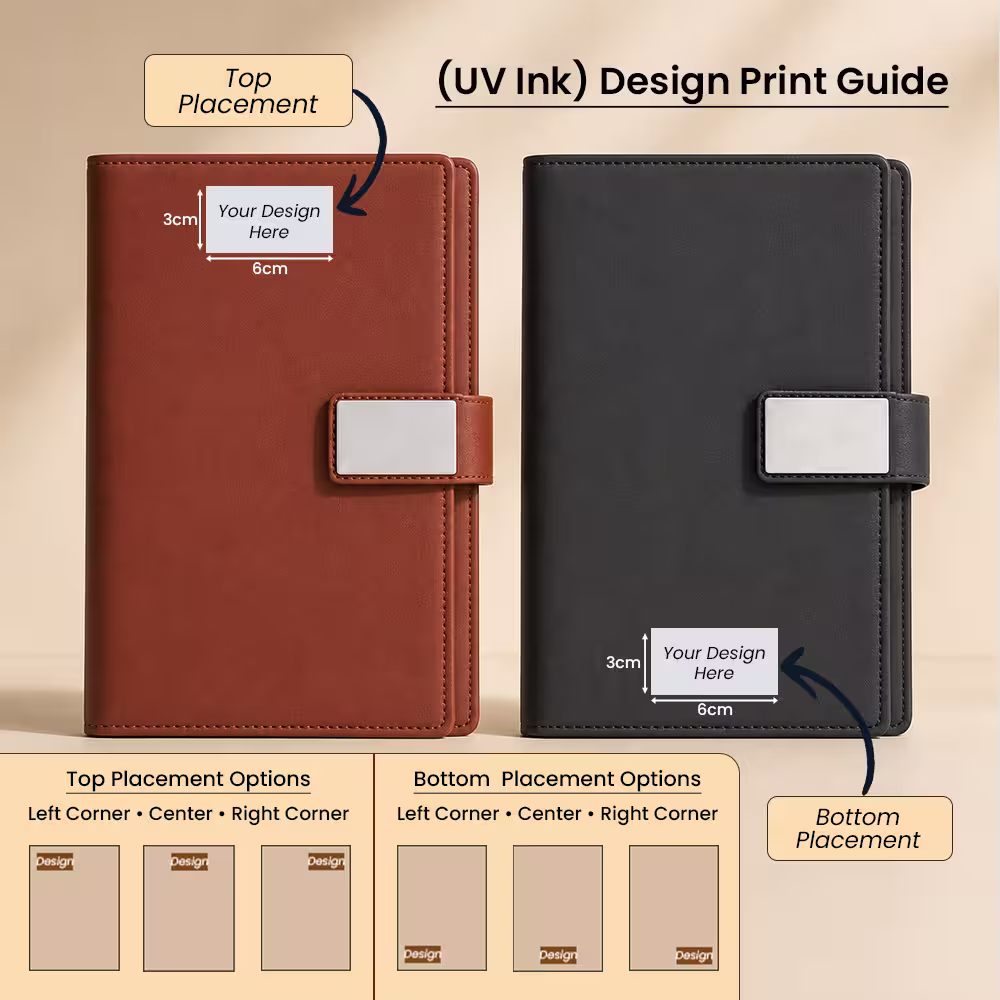 UV printing placement options for personalized diary.