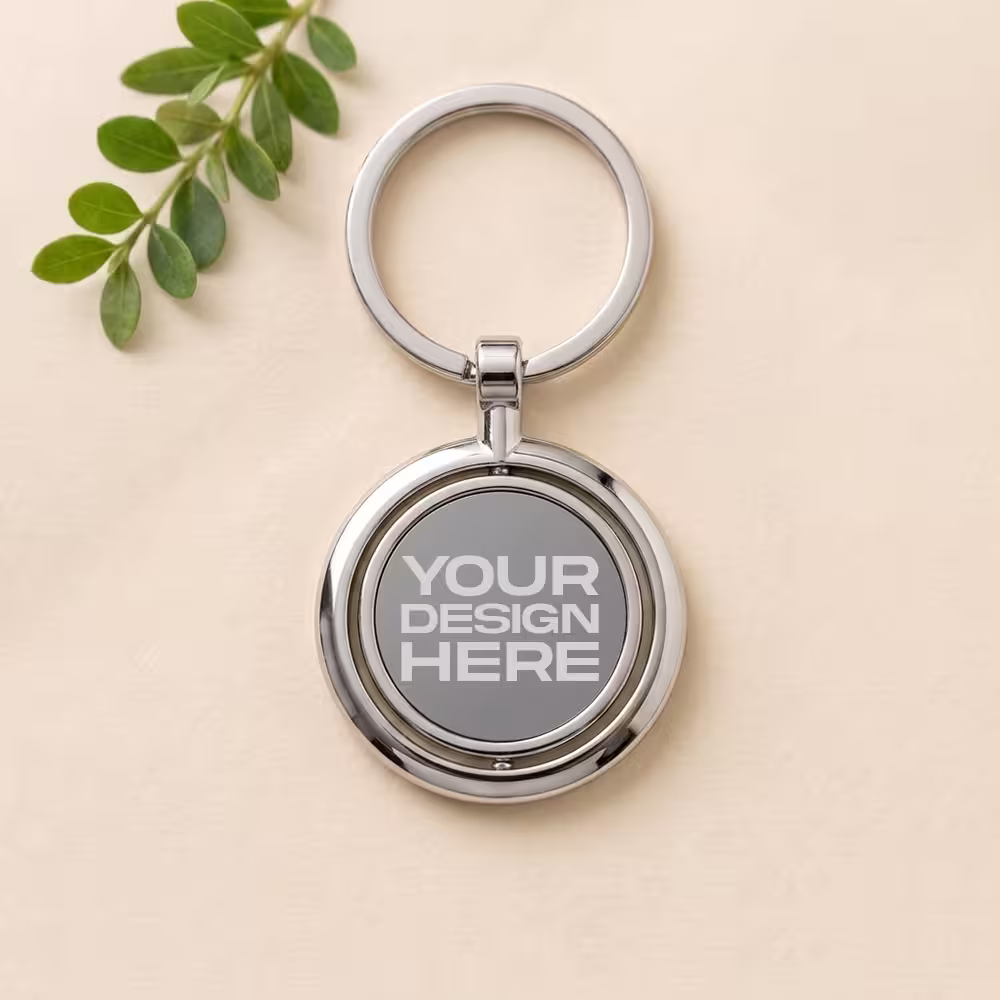 rotating keychains with custom design, silver finish