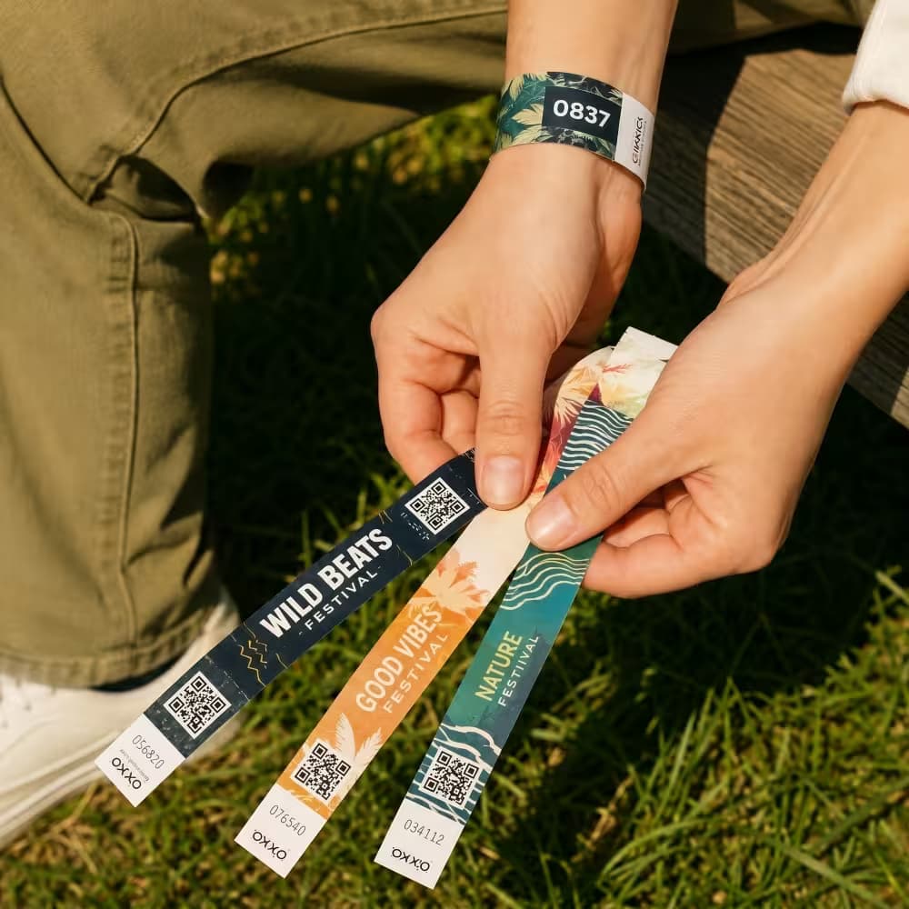 custom paper wristbands with full-color printing for events, festivals, parties and promotional campaigns